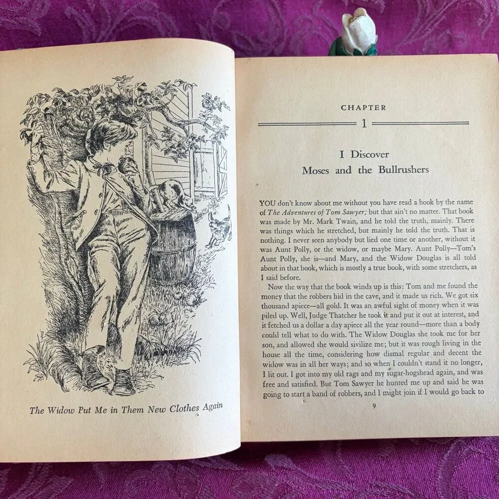 1951 The Adventures of Huckleberry Finn by Mark Twain, Illustrated Vintage Book
